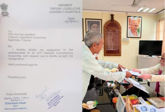 त्रिपुरा में बीजेपी को लगा झटका, कारबुक विधायक बरबा मोहन ने पार्टी से दिया इस्तीफा